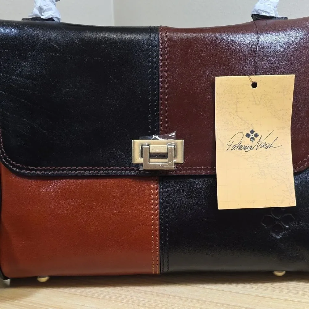 Patricia Nash Color Block Leather Briefcase Satchel – NEW WITH TAGS